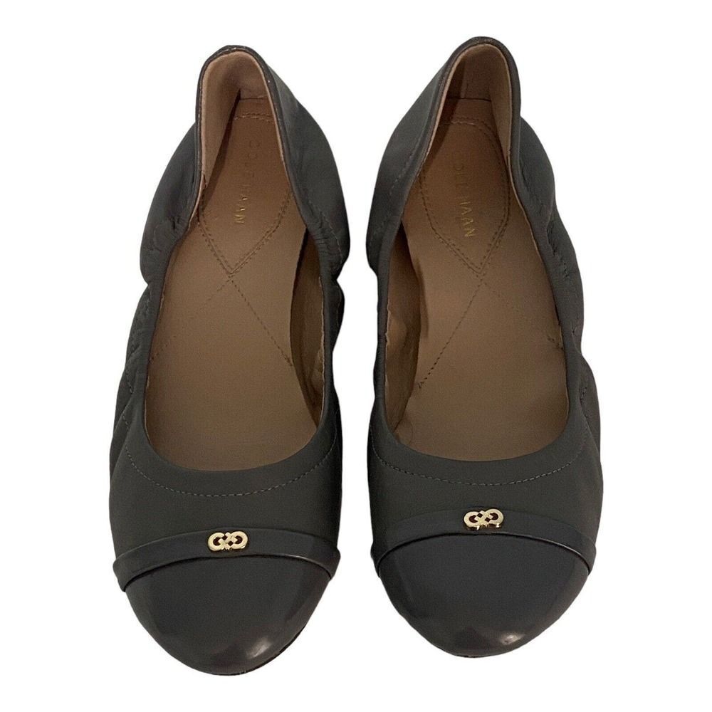 Cole Haan Shoes Womens 8.5 B Elsie Ballet Flat Patent Cap Toe Gray Soft Leather